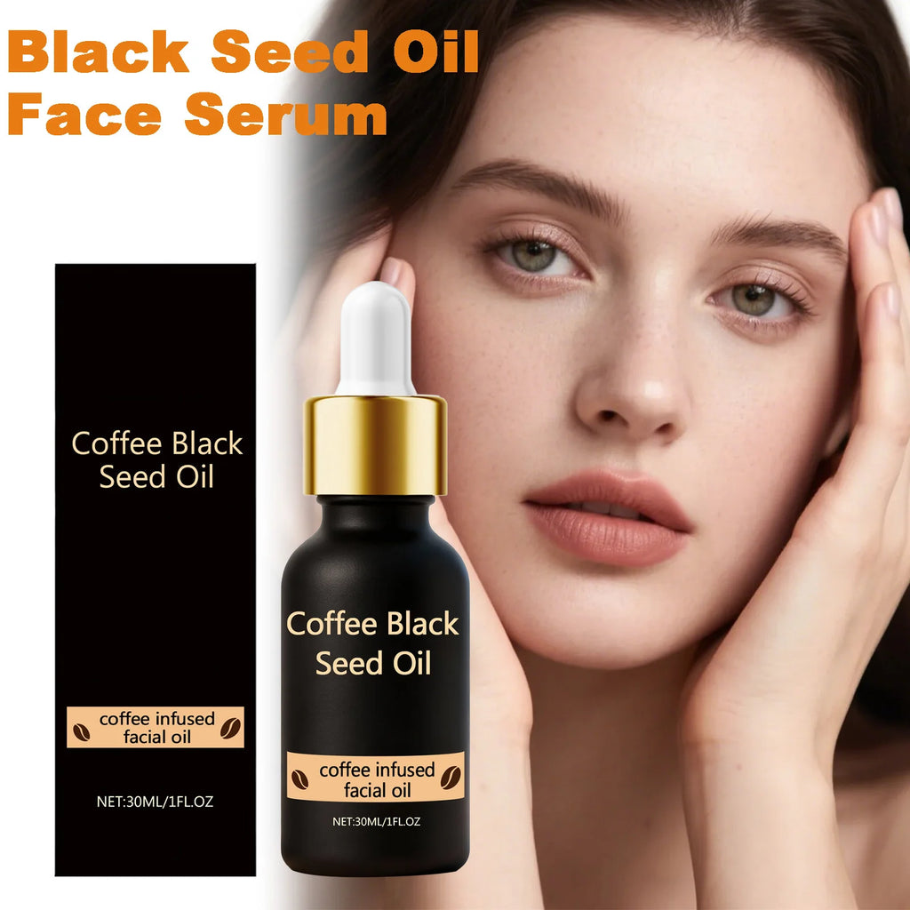 Black Seed Oil Face Serum Moisturizing & Brightening Serum with Coffee Extract Nourishes Softens Skin Daily Glowing Skin Care Qme