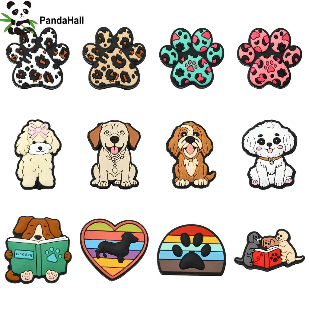 PandaHall 12Pcs Dog Silicone Focal Beads Pet Animal Puppy Silicone Beads Dog Paw Rubber Beads for Beaded Lanyards Jewelry Making Qme Default Title