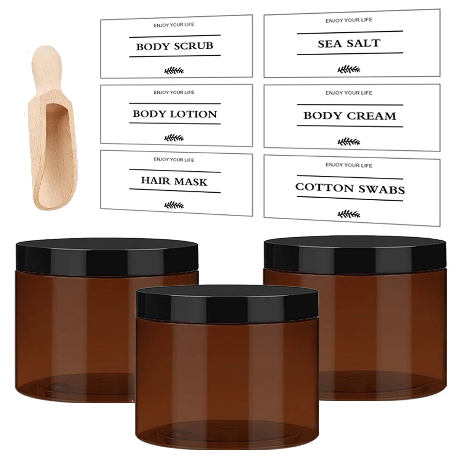 Bath Salt Storage Container Reusable Amber Hair Mask Sea Salt Body Scrub Dispenser Box Bathroom Shower Salt Case Qme SET