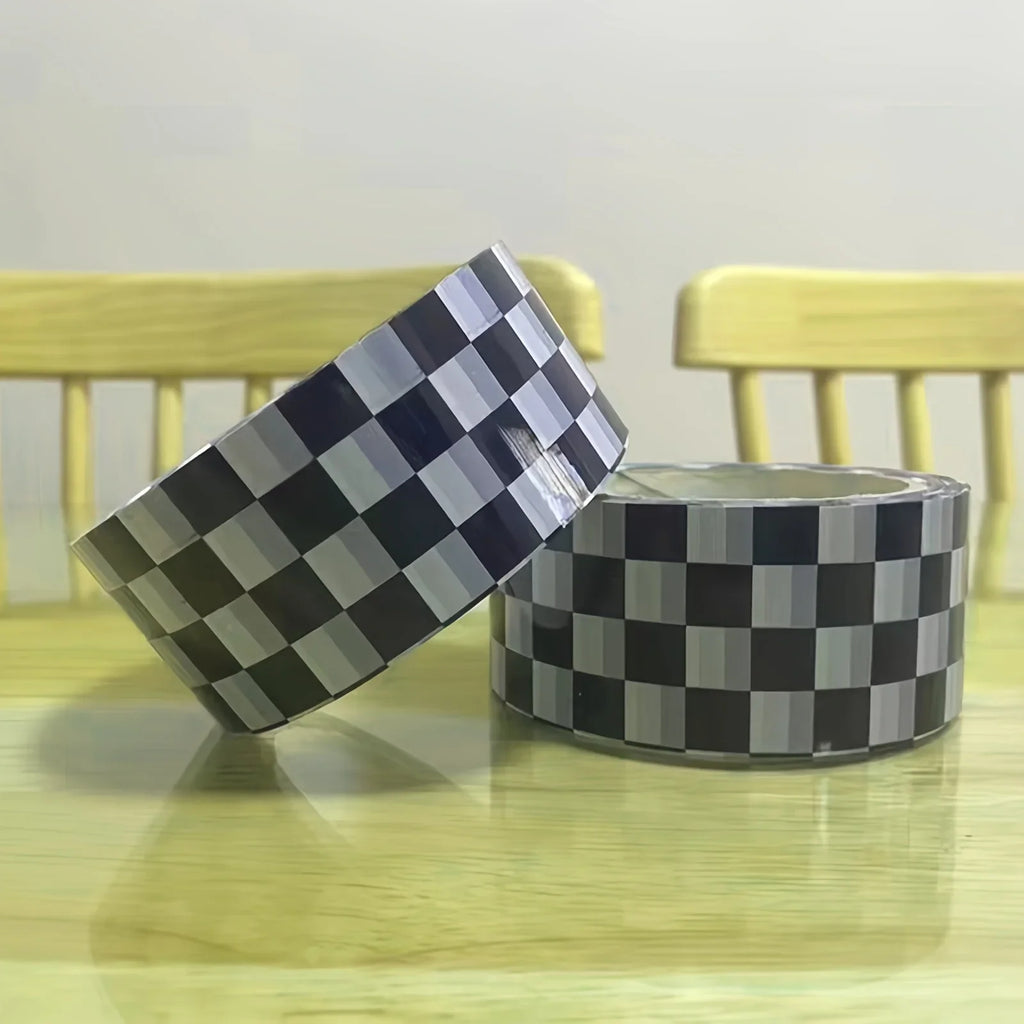 Black and White Checkered Shipping Tape, for Crafts, Packaging, Outdoor, Indoor Use Qme