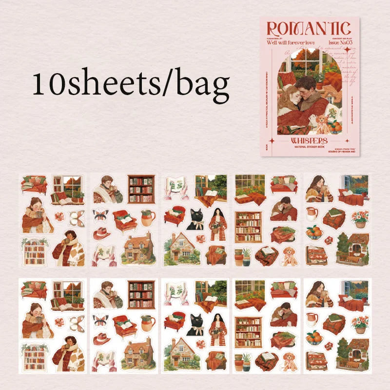 Romantic Couple Sticker Pack 10 Sheets/Bag Scrapbook Stationery DIY Journal Phone Case Notebook Decoration Qme 3