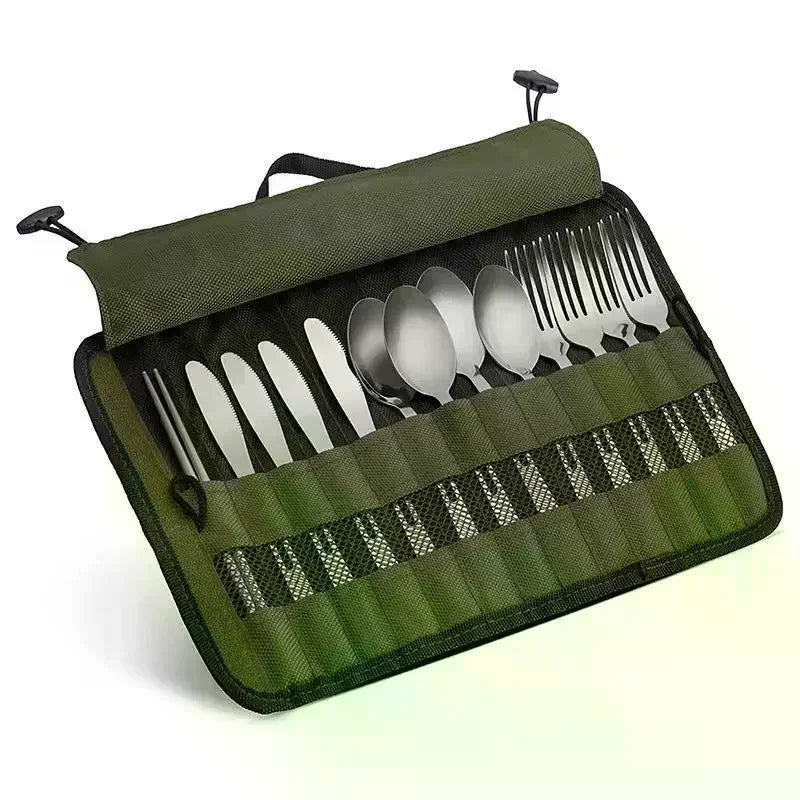 1Pcs Travel Cutlery Bag Cuisine Storage Bag Portable Tableware Storage Cooking Utensil Organizer Multifunction Pouch For Camping Qme