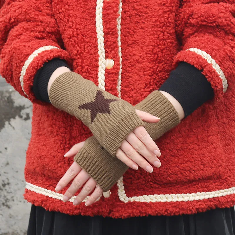 Knitted Black Punk Fingerless Gloves Ins Fashion Y2K Cuff Women Men Glove Elbow Cool Stretch Winter Arm Warmer Mitten Guantes Qme camel