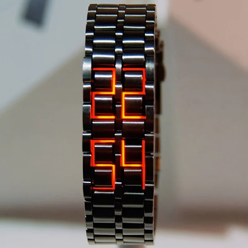 LED Display Electronic Watch Novelty Red Blue LED Lava Digital Wristwatch For Women Men Qme