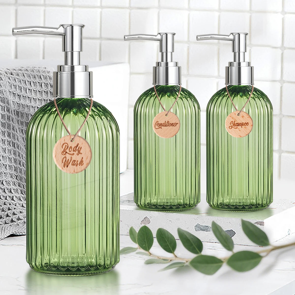Shampoo Dispenser-Refillable Shampoo and Conditioner Bottles, Modern Shampoo Bottles for Shower Soap Empty Shampoo Bottles Qme
