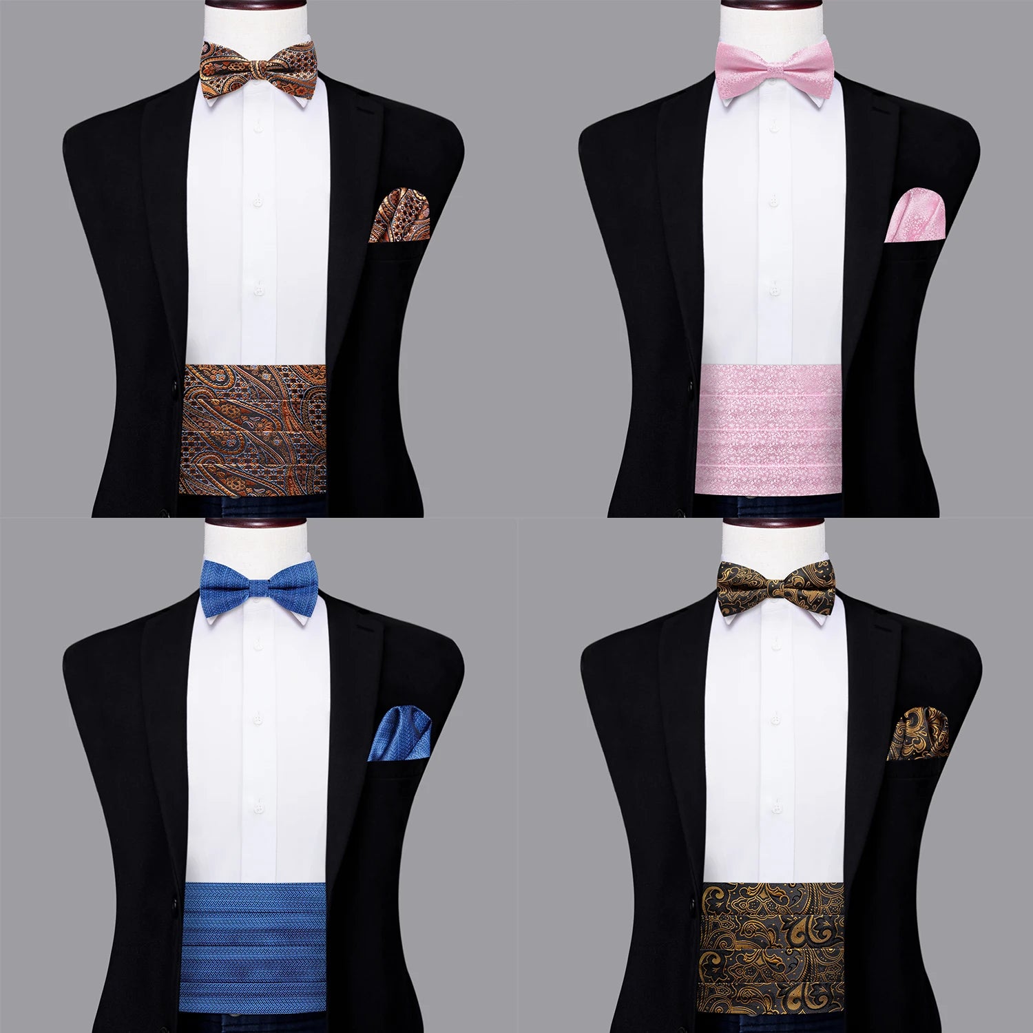 Hi-tie Mens Cummerbunds Vintage Formal Jacquard Pailey Bowtie Hanky Qme
