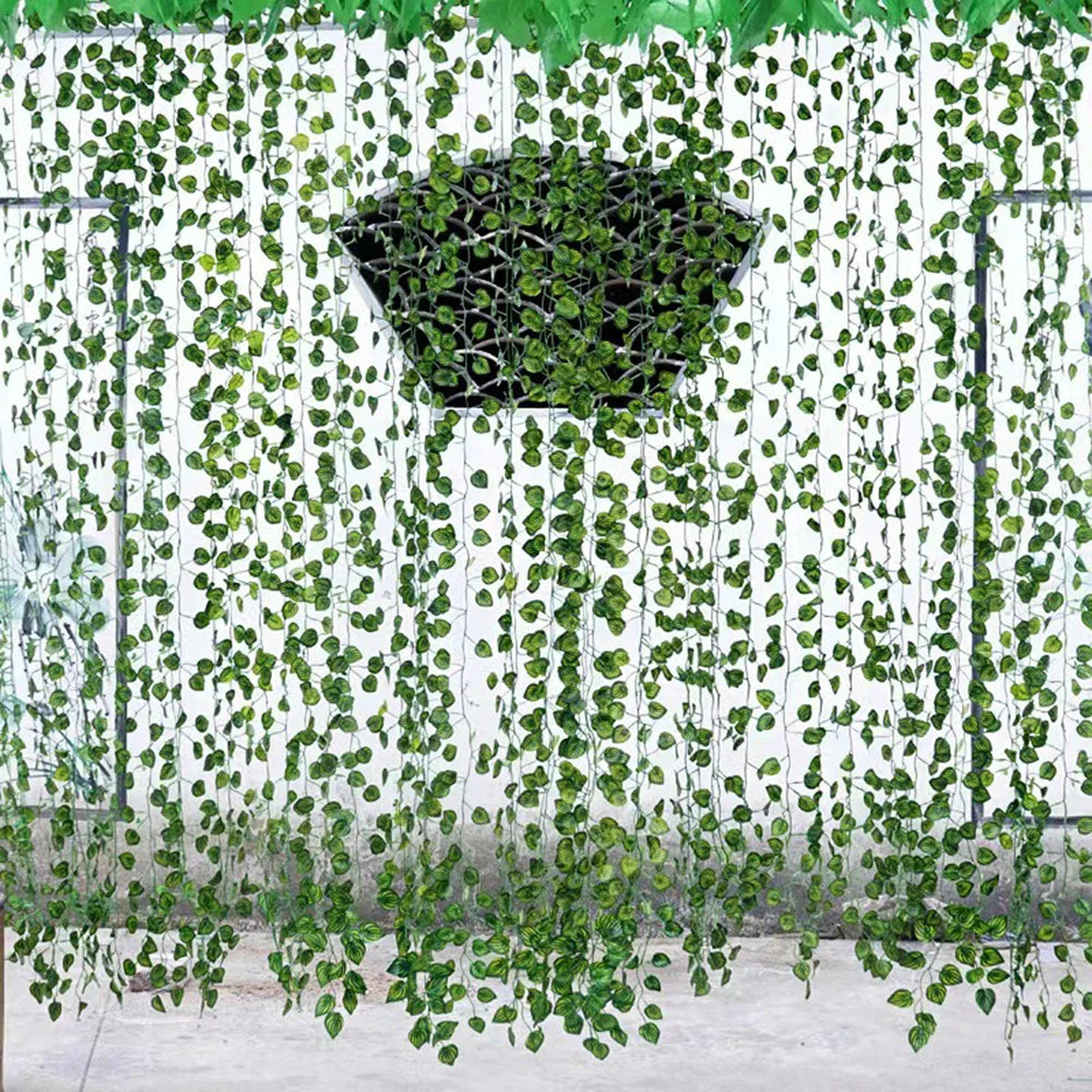 1PC Artificial Vine, Grape Leaves, Plastic Pothos Leaves, Green Plants, Ceiling Decoration, Artificial Green Leaf Vine Qme