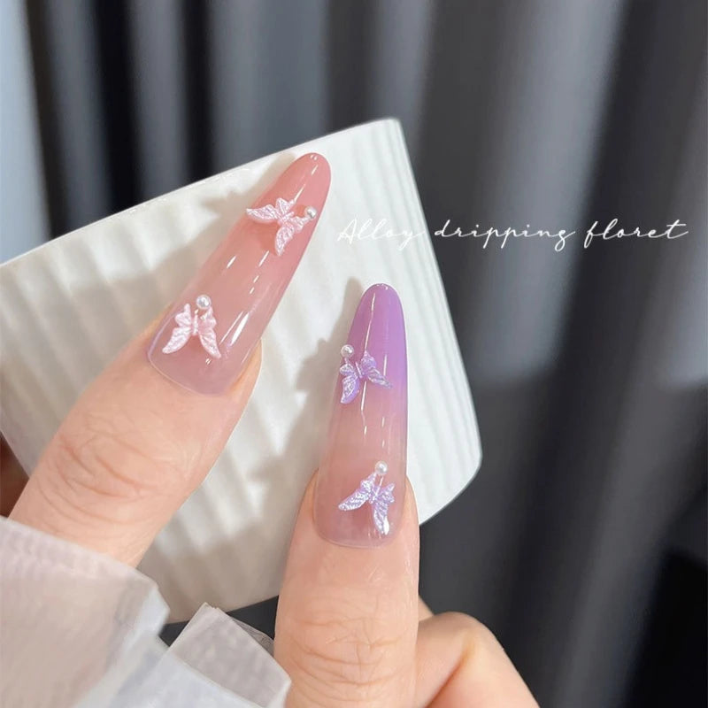 50pcs Glitter Butterfly Nail Charms, 3D Colorful Dopamine Butterflies Resin Nail Art Decorations, Flat Back Manicure Supplies Qme