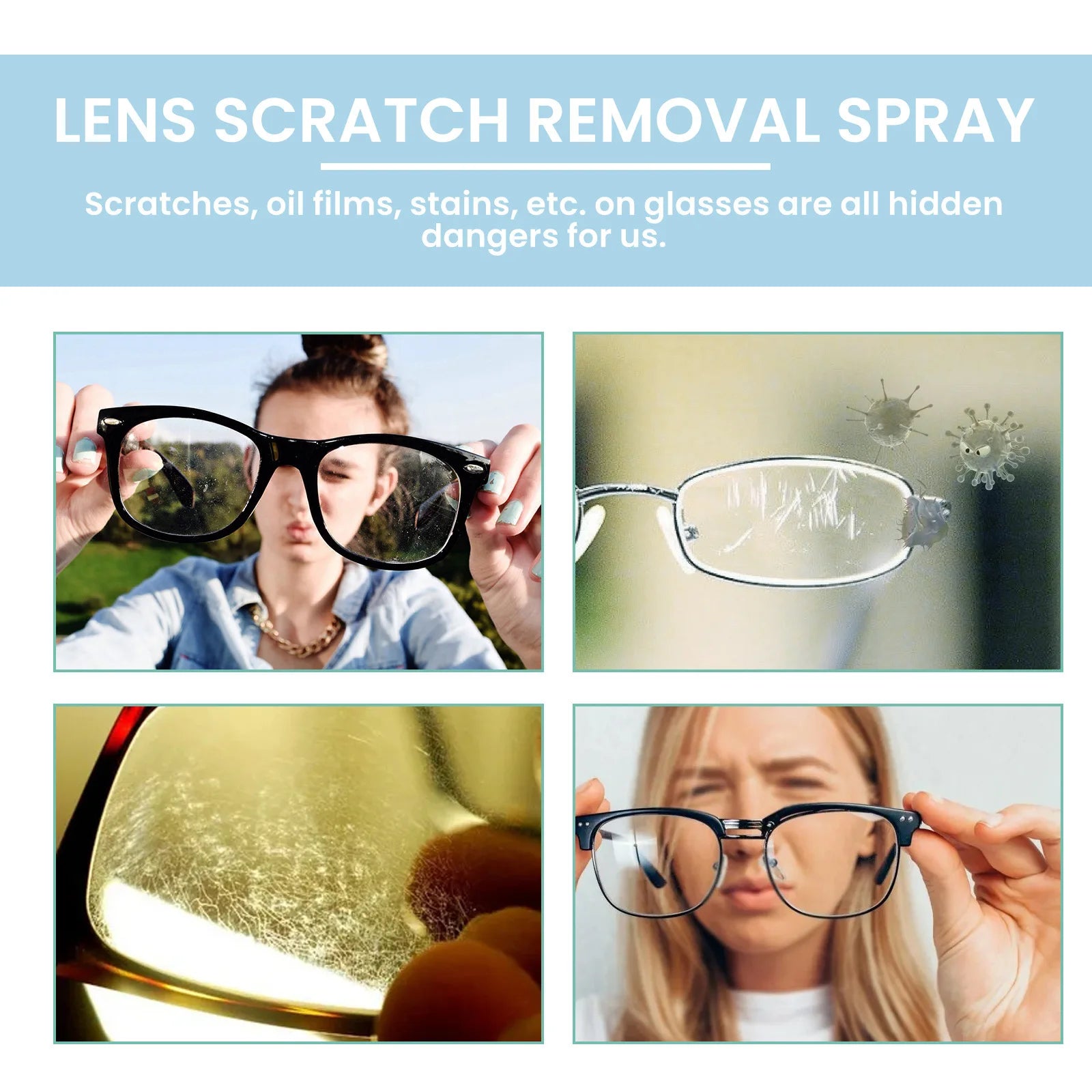 Eyeglass Cleaner Spray Sunglasses Scratch Removal Glasses Fingerprints Cleaner Eyeglass Lens Defogger Glasses Cleaning Solution Qme
