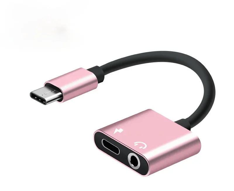 5pcs Mobile Phone Type-c To 3.5mm Two-in-one Adapter for Listening To Songs and Charging Mobile Phone Adapter Audio Adapter Qme Rose Gold