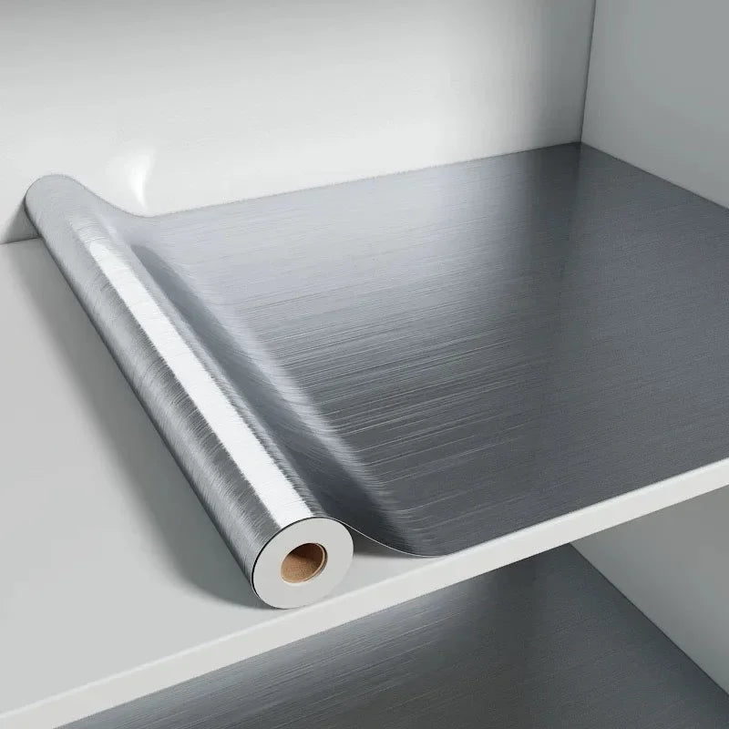 Decorative waterproof fireproof self-adhesive wallpaper 40cm brushed silver refrigerator living room kitchen countertop Qme