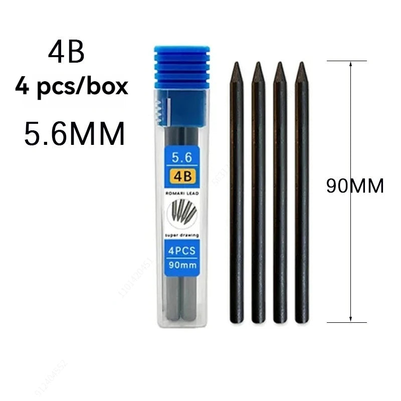 5.6mm Metal Mechanical Pencil And 2B/4B/6B/8B Pencil Refill For Writing Tool Sketch Comics Design Automatic Pencil Qme 1 box 4B Refill