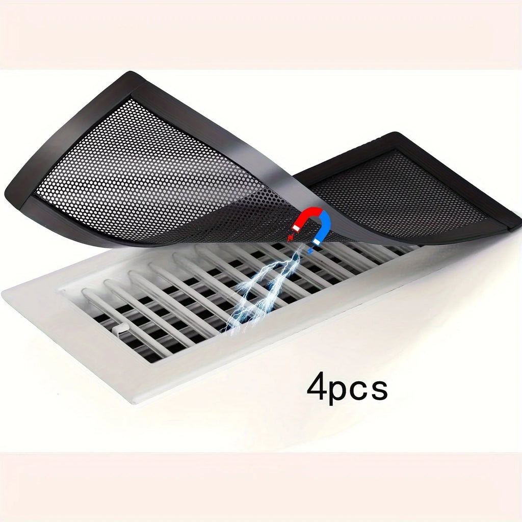 4-Piece Household Magnetic Vent Cover - 4x10 PVC Mesh, Dust and Clutter Resistant, Pest Control, for Ceiling and Floor Vents Qme 4PCS