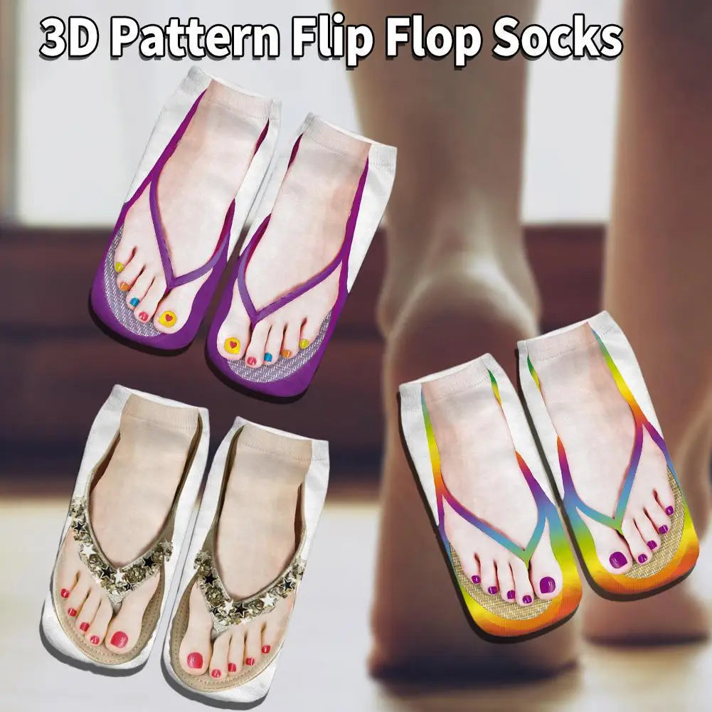 Fashion Canvas Flip Flop Shoes Cotton Socks 3D Printed Skeleton Summer Funny Kawaii Skull Foot Low Cut Ankle Socks For Women Sox Qme