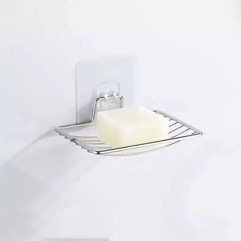 Stainless Steel Soap Holder Wall-mounted Drain Storage Rack Bathroom Multifunctional Durable Soap Dish Holder Household Goods Qme Silver