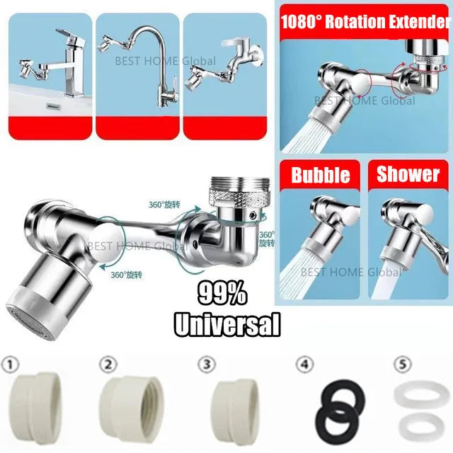 99% Universal 1080° Rotary Extender Faucet Splash Head Aerator Plastic for Kitchen Washbasin Tap Bubbler Nozzle Robotic Arm Qme 1080 Dual Mode
