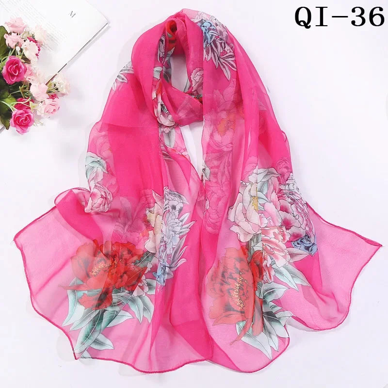 Painting Lotus Beach Sun Protection Chiffon Georgette Scarf Women