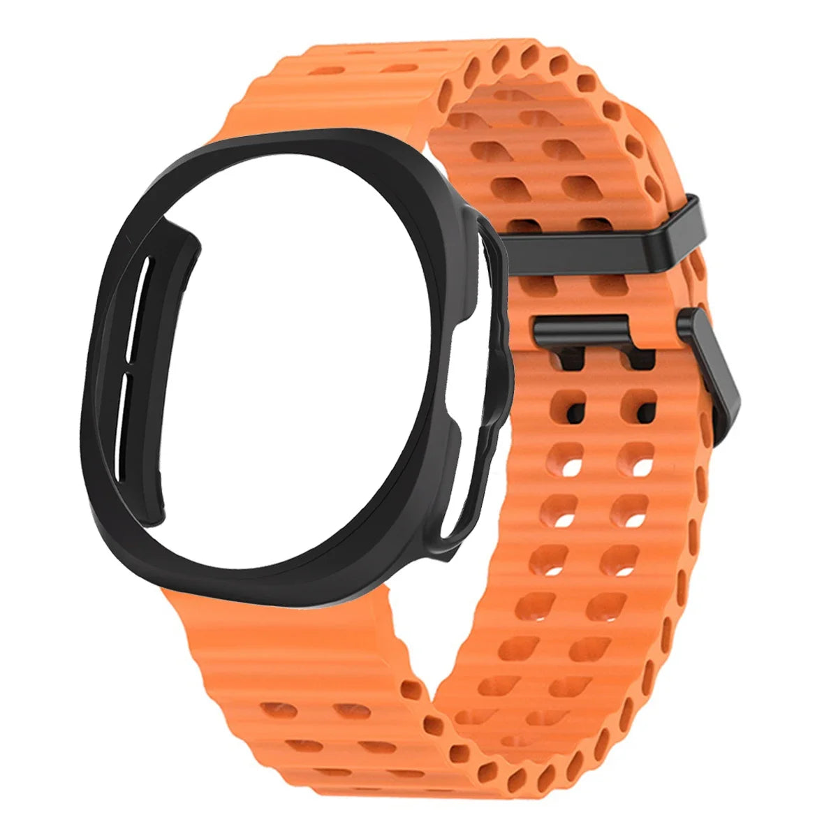 Case+Strap for Samsung Galaxy Watch 7 Ultra 47mm Sport Silicone Band Bracelet PC Case Protective Cover for Galaxy Watch 7 Ultra Qme orange black Galaxy Watch 7 ultra