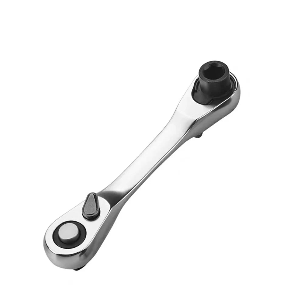 Mini 1/4 Ratchet Wrench Double Ended Quick Socket Ratchet Wrench Screwdriver Hex Torque Wrenches Set 2-in-1 Spanner Tool Parts Qme Silver