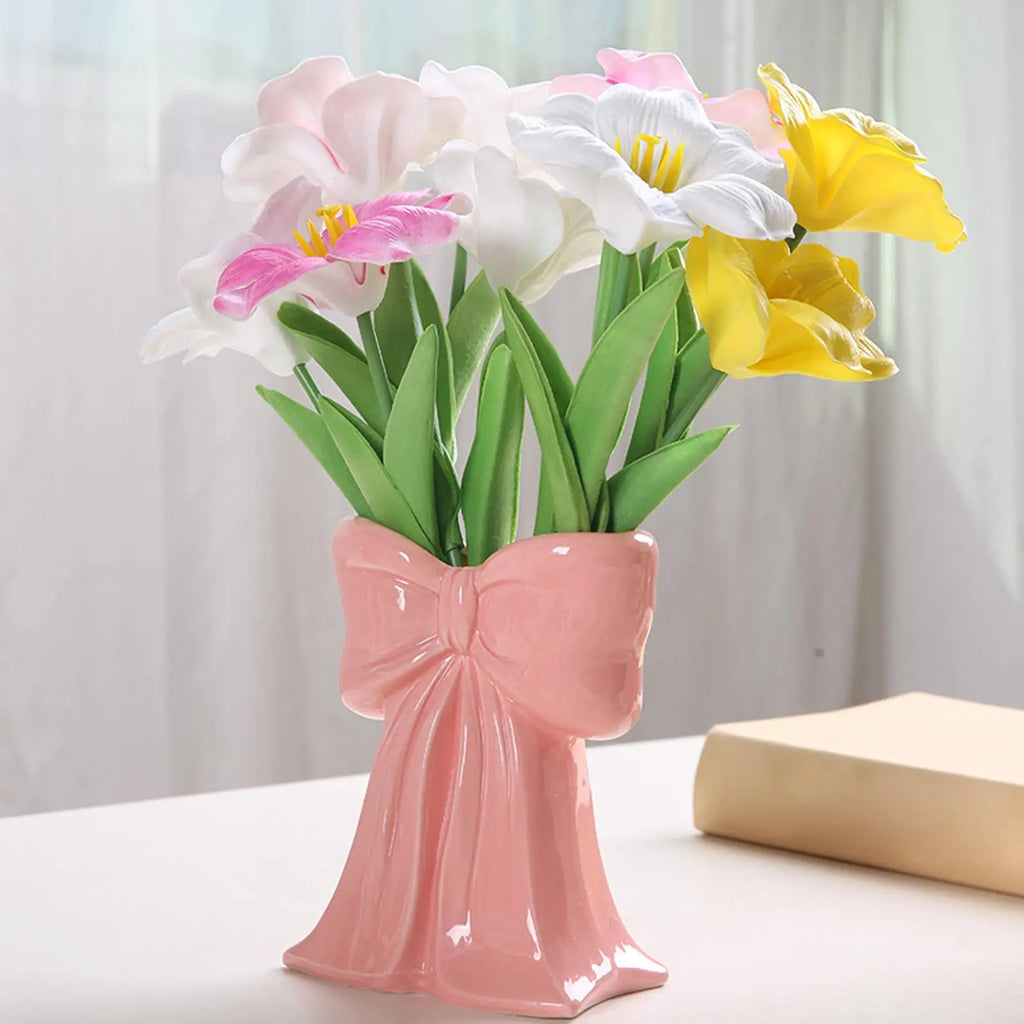 Bow Vase for Flowers Bow Display Centrepiece Tabletop Decoration Flower Vase Pen Holder Bookshelf Home Bedroom Working Place Qme