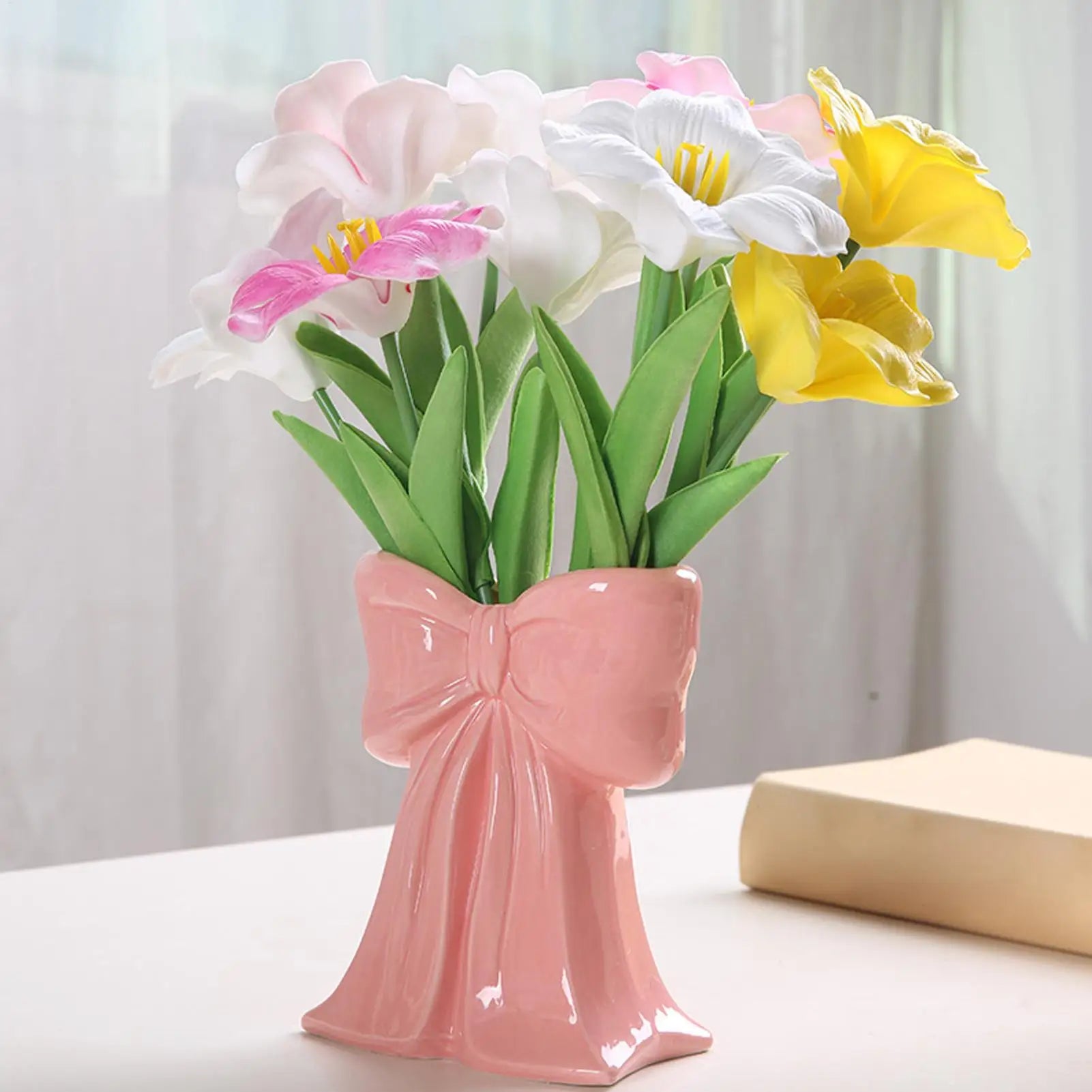 Bow Vase for Flowers Bow Display Centrepiece Tabletop Decoration Flower Vase Pen Holder Bookshelf Home Bedroom Working Place Qme