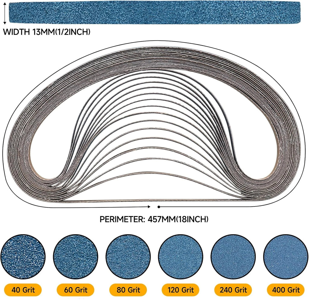 457X13mm zircon belt 40-400 grain durable mini belt, suitable for belt sander, rust paint removal, wood metal grinding and finis Qme
