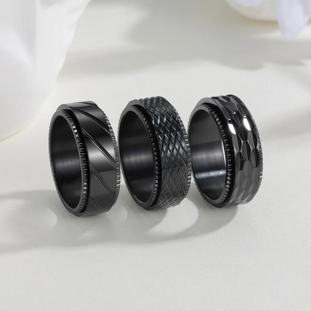 Hip Hop Anti Stress Anxiety Fidget Spinner Couple Rings For Lovers Rotating Stainless Steel Wedding Band Knuckle Ring Jewelry Qme