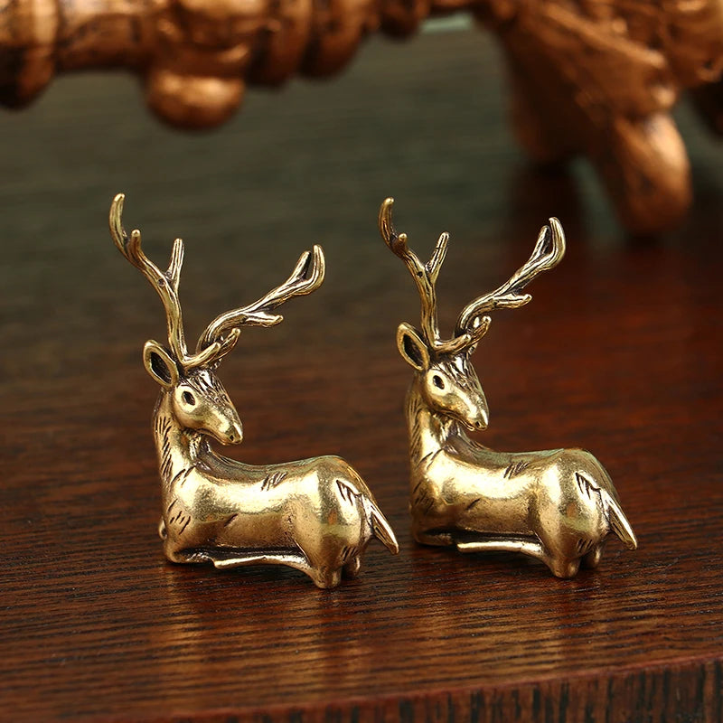 Mini Deer Statue Desktop Ornament Decors Retro Brass Christmas Elk Qme