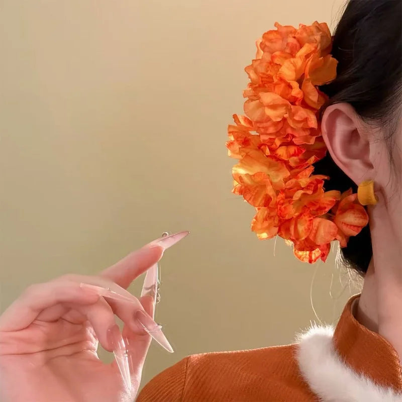 Floral Hair Stick Chinese Style Hairpin, Orange Pink Flower Retro Traditional Hanfu Elegant Hair Accessory For Women Daily Party Qme Style 3
