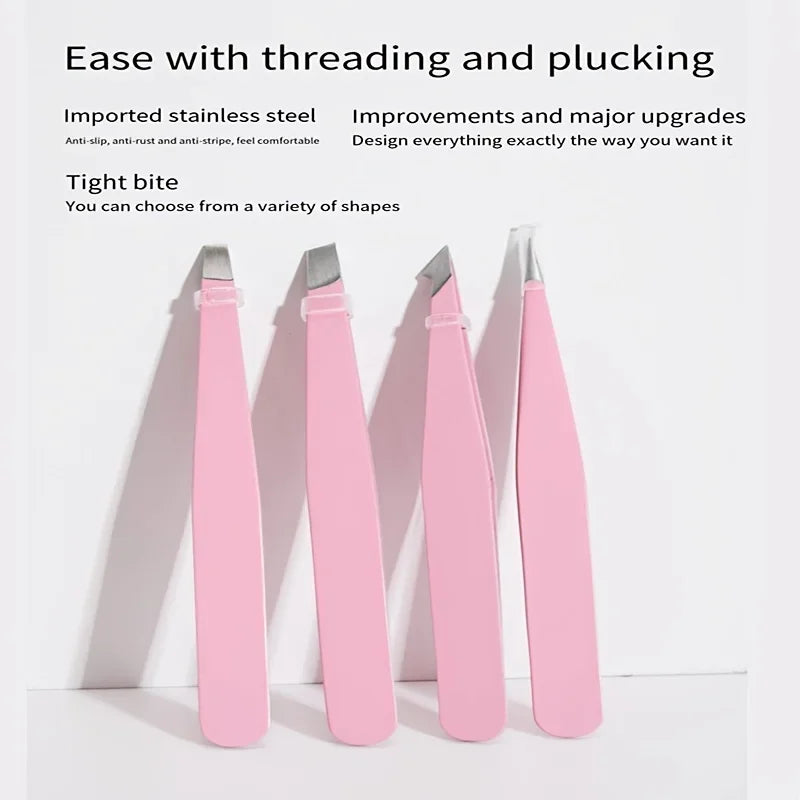 Pink eyebrow care set: tweezers, for precise shaping and removal of ingrown hairs, eyebrow tweezers Qme