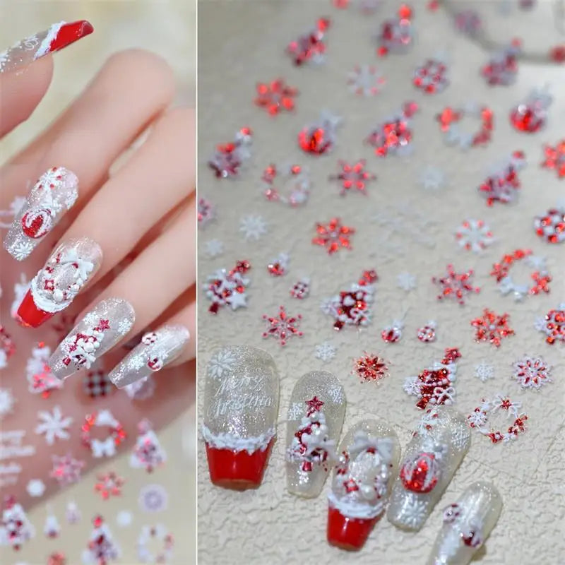 Cute Christmas Bow Colorful Snowflake Tree Nail Art Stickers Girly Qme A1