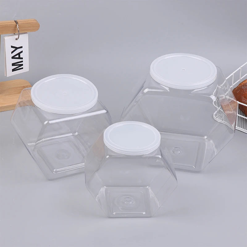 Transparent Hexagonal Candy Cookie Jar Plastic Packaging Jars Sealed Qme