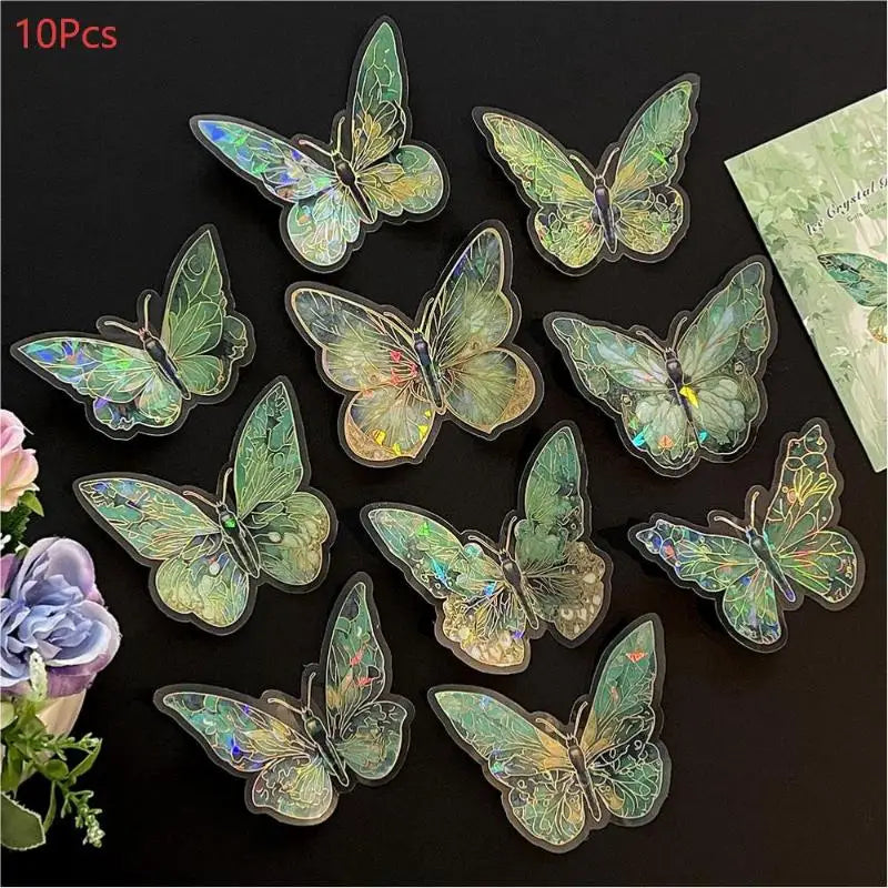 3D Hollow Colorful Butterfly Wall Stickers PET Waterproof Decorative Qme Green