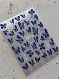 3D Embossed Holographic Butterfly Nail Stickers, Iridescent Aurora Self Adhesive Waterproof Decals for Nail Art DIY Manicure Qme Blue