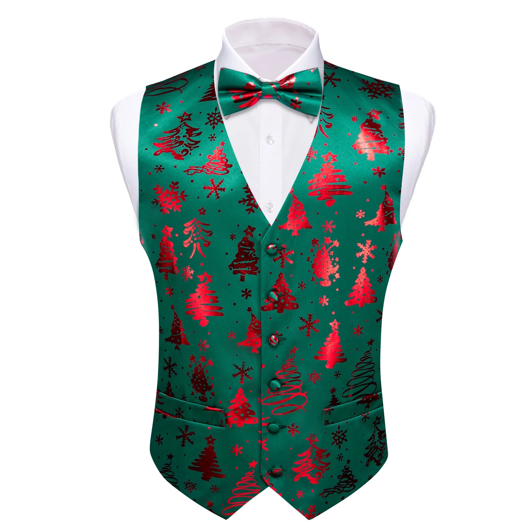 Christmas Colorful Vest Bow Tie Pocket Square Cufflinks Set 4 Pieces Xmas Wedding Party Suit Accessories Gifts for Dad Boyfriend Qme MJTZ2698 S