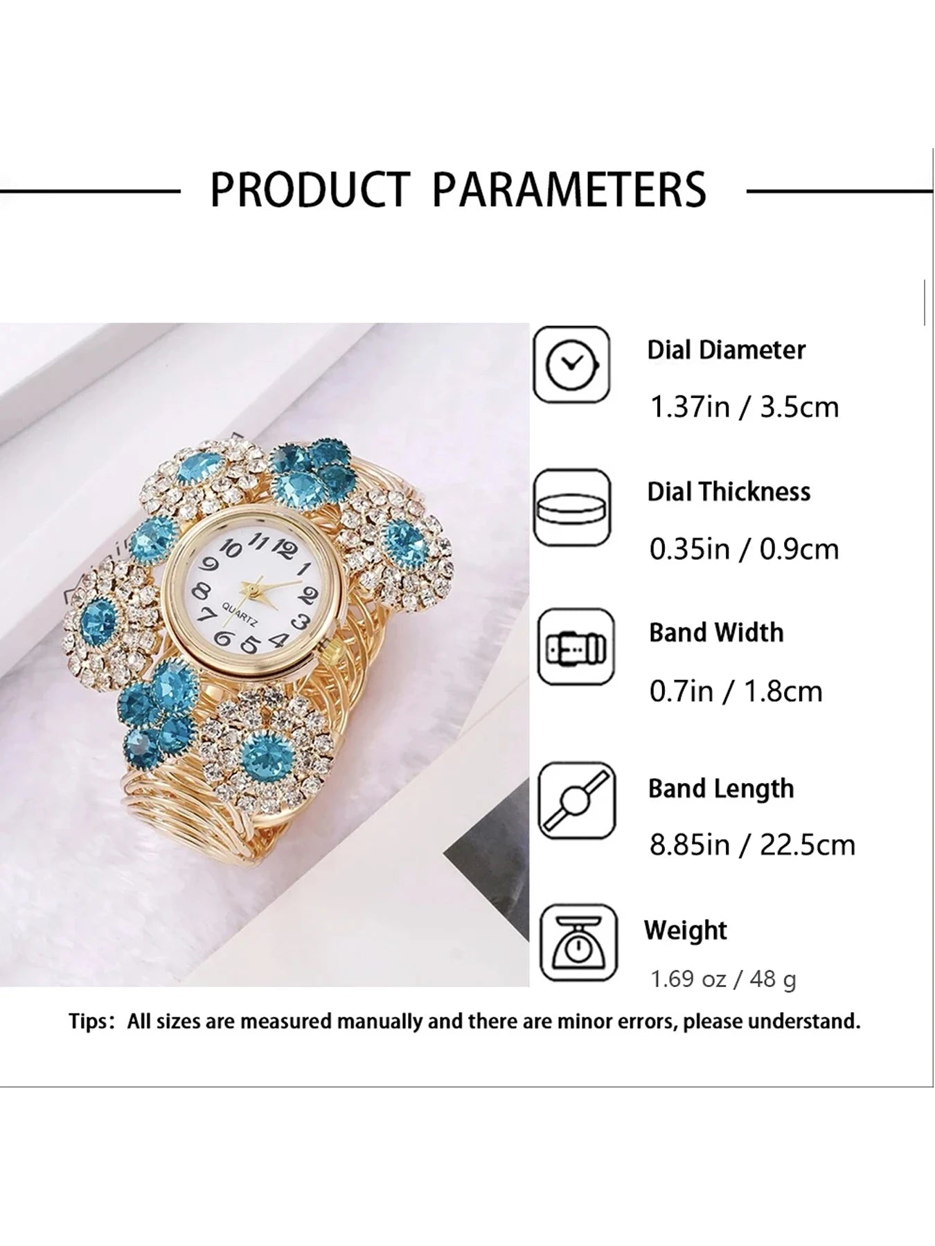5Pcs Women Floral Bangle Watch Teal Heart Crystal Jewelry Set Qme