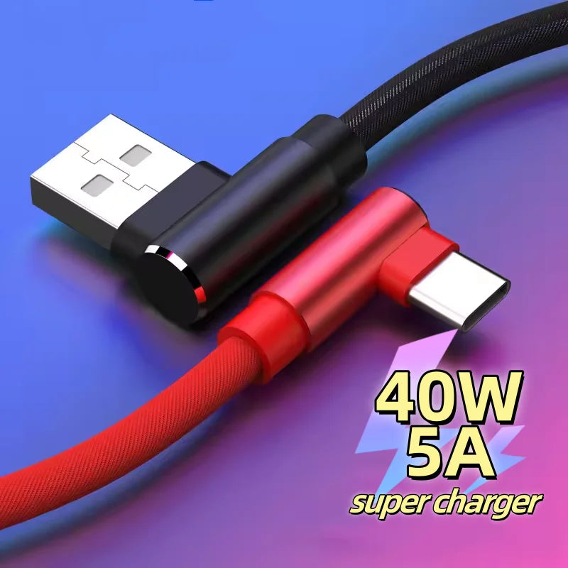 40W 5A USB Quick USB PD Wire Type C Cable 90 Degree Elbow Fast Charge Phone Charger PD Data Cord For Phone Samsung Xiaomi Huawei Qme