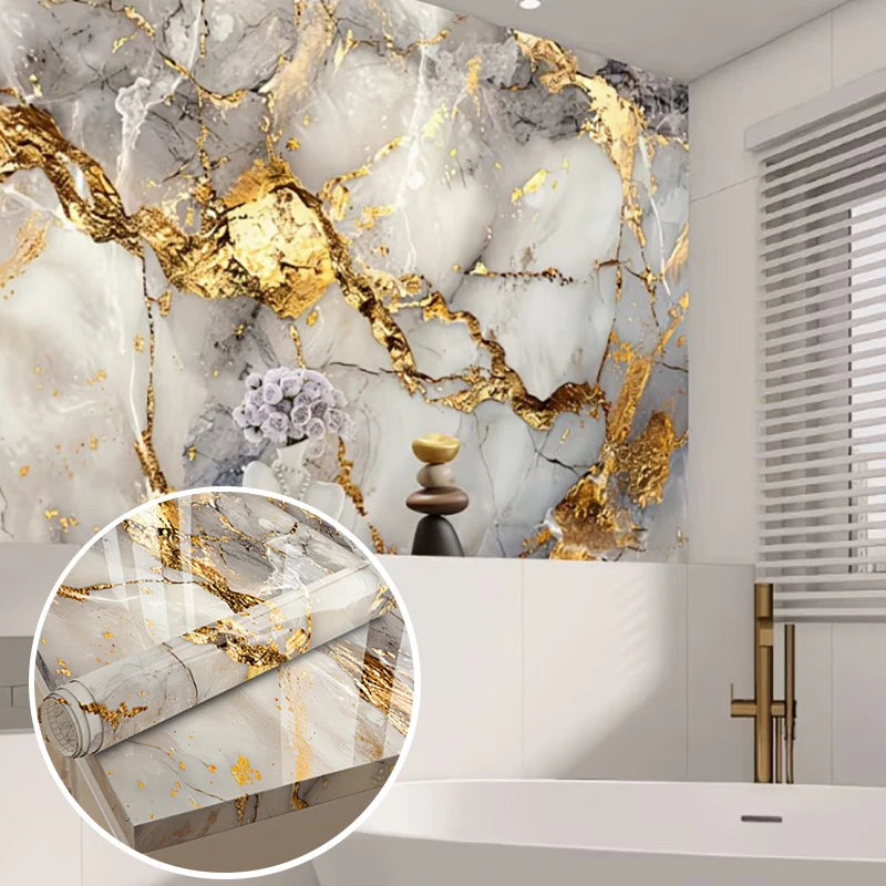 Fashion Light Luxury Marble Kitchen Oil Proof Wallpaper Waterproof Qme