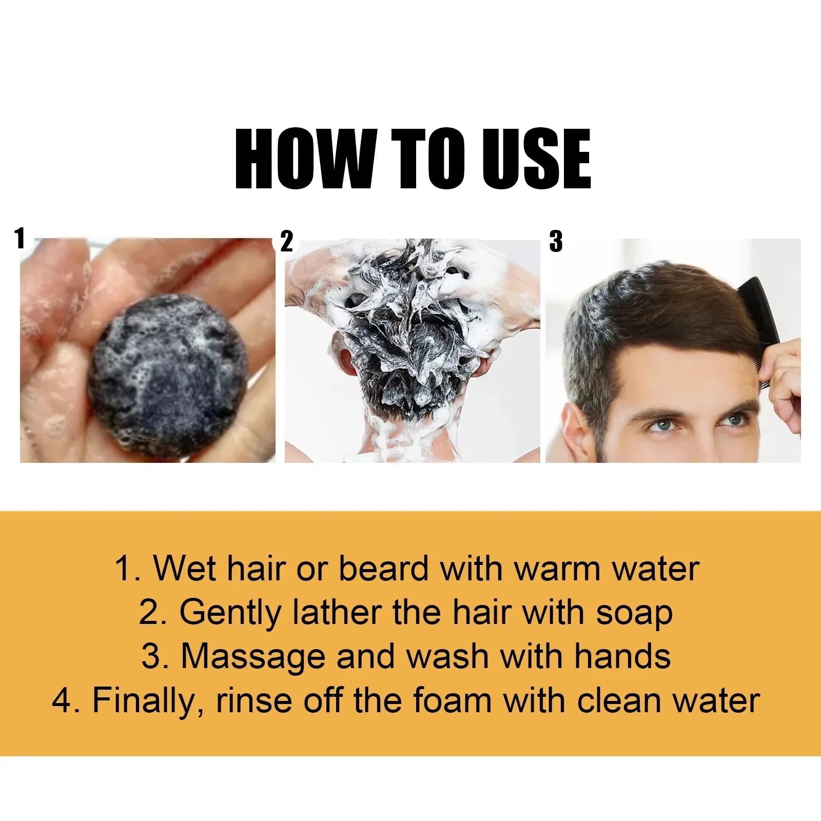 Magic White Hair to Black Shampoo Dye Soap Natural Color Soap Restore Gray Beard Cover Gray Hair Dye Hair Fixing Shampoo Bar Qme