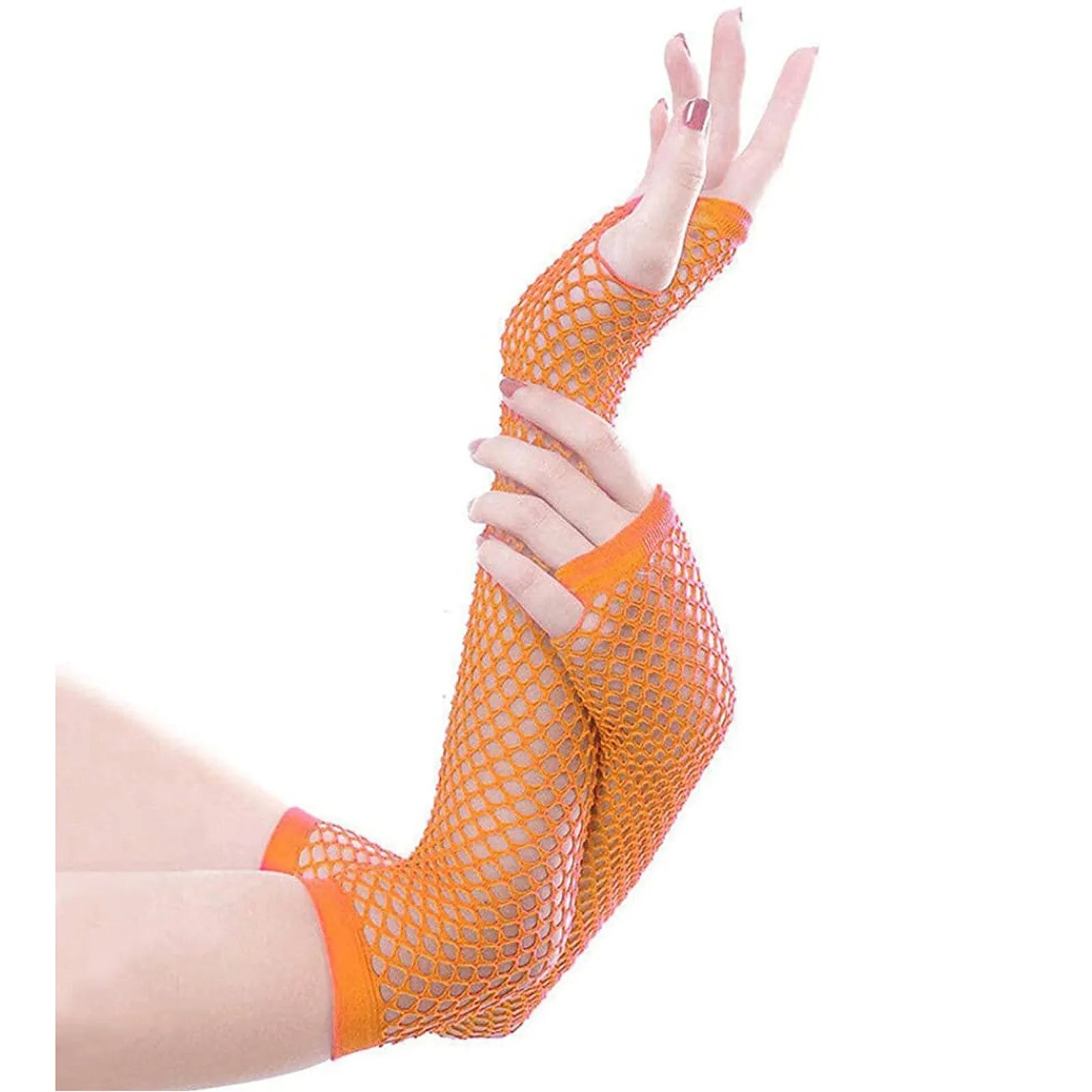 Colorful Fishnet Fingerless Long Gloves Party Wear Fancy Costume Accessories Sexy Girls Punk Goth Dance Performance Glovers Qme Orange