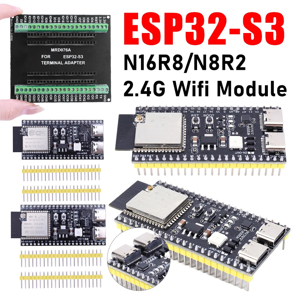 ESP32 S3 Development Board with Expansion Adapter Kit 2.4G Wifi BT Module MCU ESP32-S3WROOM1 N16R8 44Pin Type-C ESP32-S3 Qme