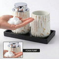 Luxury White Marble Bathroom Accessories Set Foaming Soap Dispenser Toothbrush Holder Unbreakable Plastic Gold Decor Vanity Set Qme silver foam set