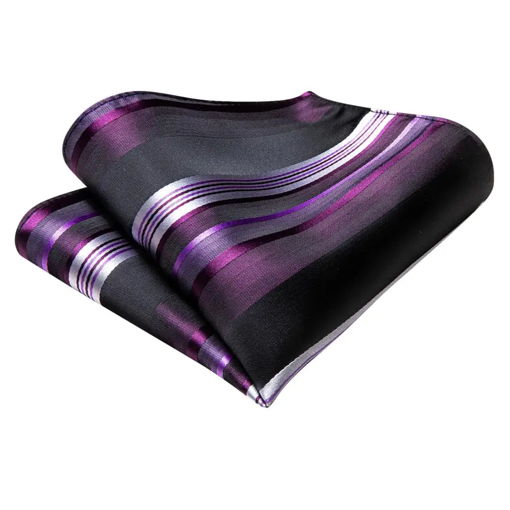 Striped Purple White Tie With Brooch Silk Elegent Necktie For Men Handky Cufflink Fashion Wedding Business Party Hi-Tie Designer Qme