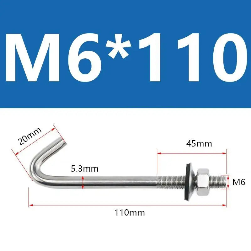 304 Stainless Steel M5 M6 L Hook Bolts With Matching Nuts Washers For Industrial Construction Home Hanging Qme A10