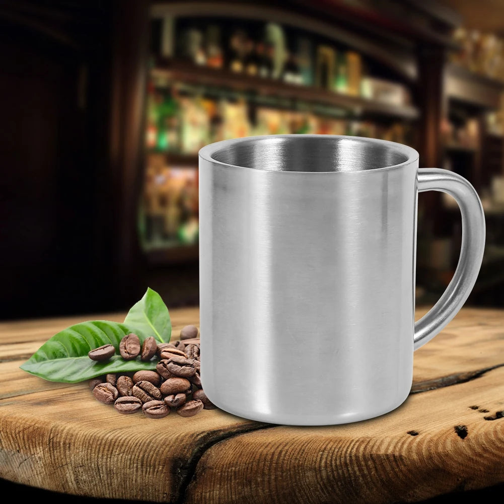 220ml Double Wall Stainless Steel Mug with Handle Portable Travel Camping Coffee Tea Milk Cup Durable Insulated Cup Qme