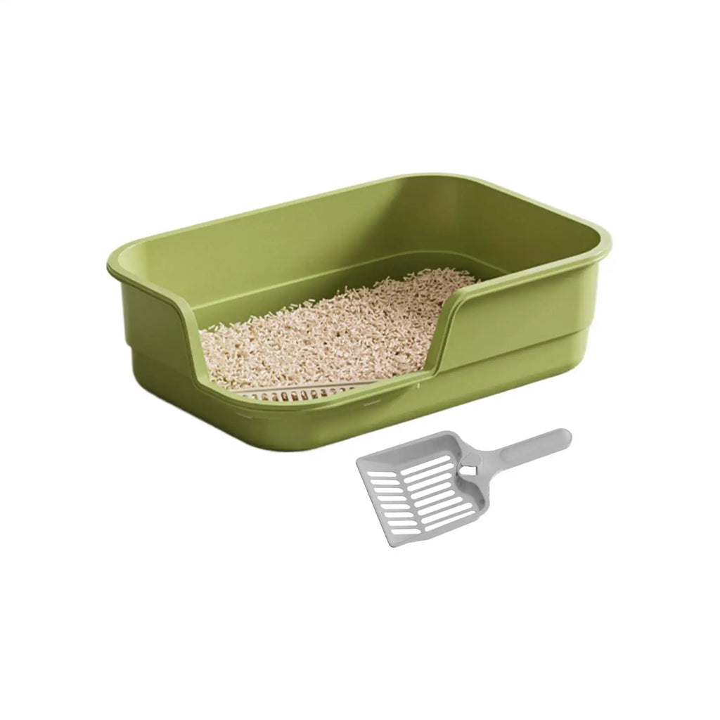 Cat Box Semi-Enclosed Easy Clean with Scoop Open Top Semi Enclosed Litter Box for Cleaning Odor Control Indoor Office Dorm Qme