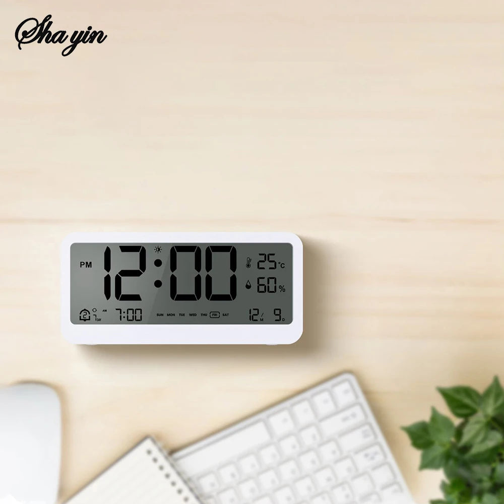 8001-EN Multifunctional Digital Clock LED Brightness Adjustable Temperature Humidity Displaying Alarm Clock with Dual Modes Qme