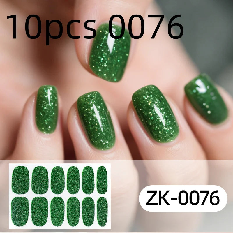 Nail Full Wrap Stickers Nail Glitter Self Adhesive Gel Nail Sticker for Women Home DIY Nail Supplies Manicure Kit Qme 10pcs 0076