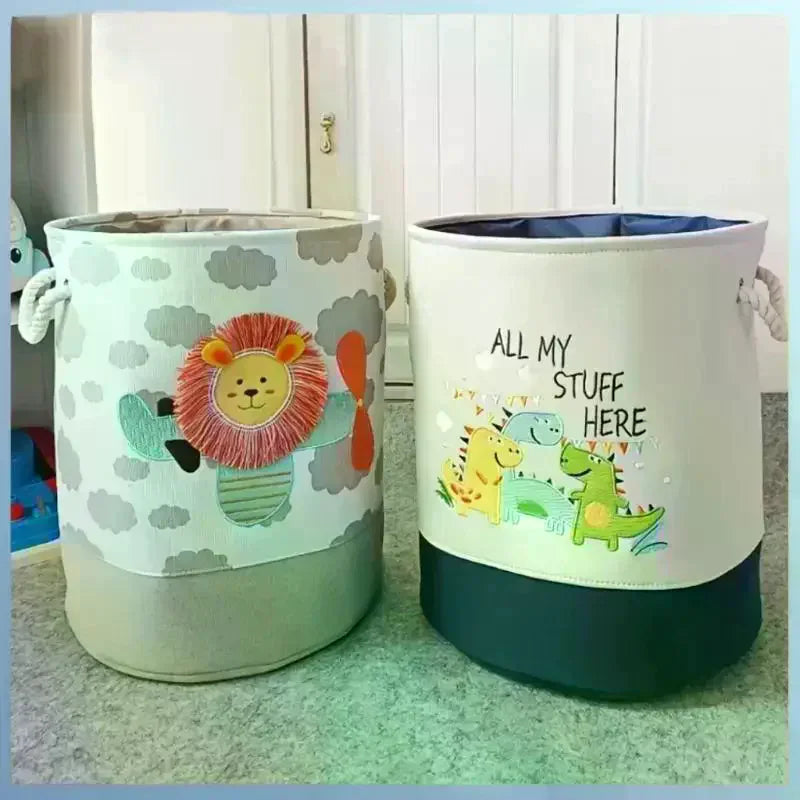 Cute Cartoon Embroidered Storage Baskets Large Capacity Stackable Design For Nursery Organizing Toys Clothes Qme