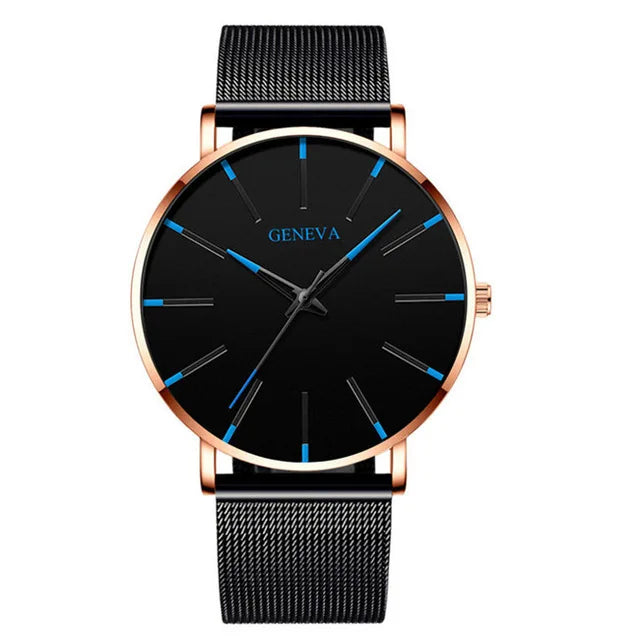 Top Brand Fashion Minimalist Ultra-thin Watch Men's Business Stainless Steel Strap Steel Mesh Quartz Watch Relogio Masculino Qme G